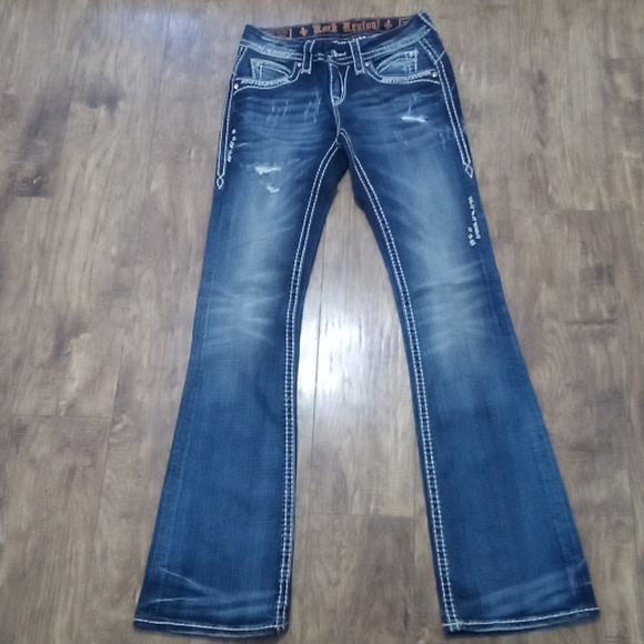 Rock Revival NWOT Women's 26 Bootcut May Bejeweled Embroidered Distressed - Picture 4 of 12